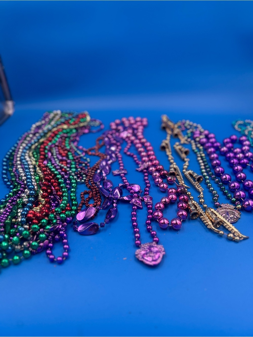 Colorful Mardi Gras Beaded Necklace Set - Purple, Green, Gold